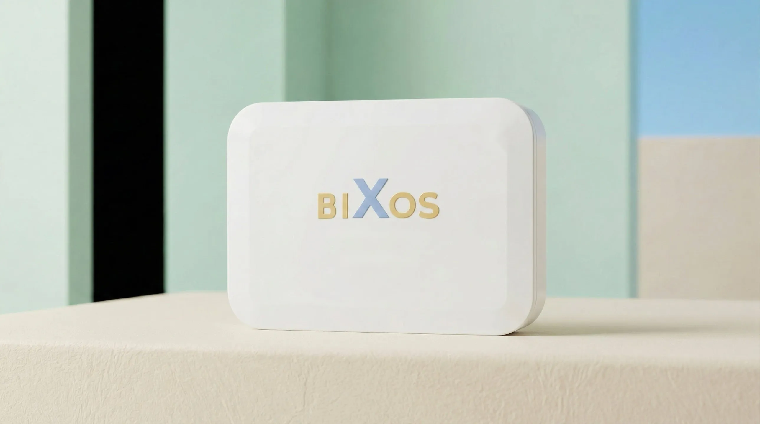 BiXos-Gerät, weißes Gehäuse mit Logo